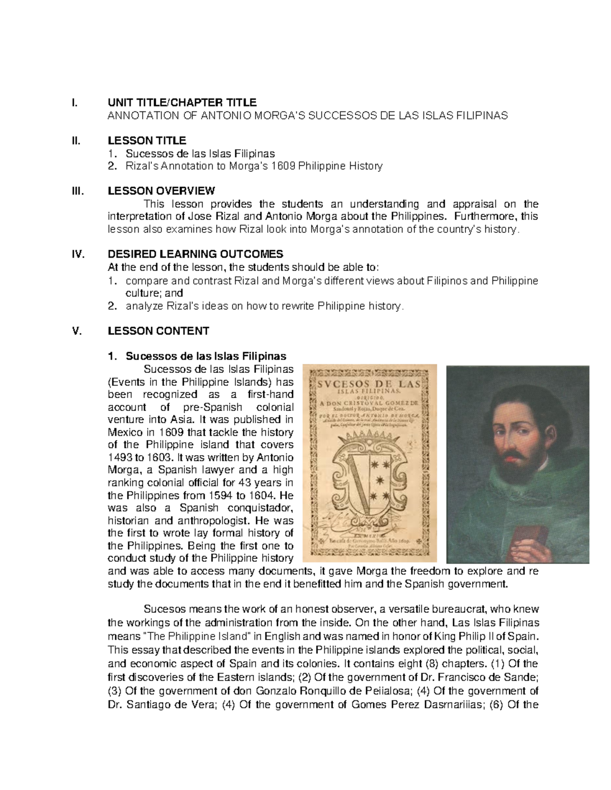 RIZAL'S ANNOTATIONS ON MORGA'S SUCESOS: LESSON 6 Insights - Studocu