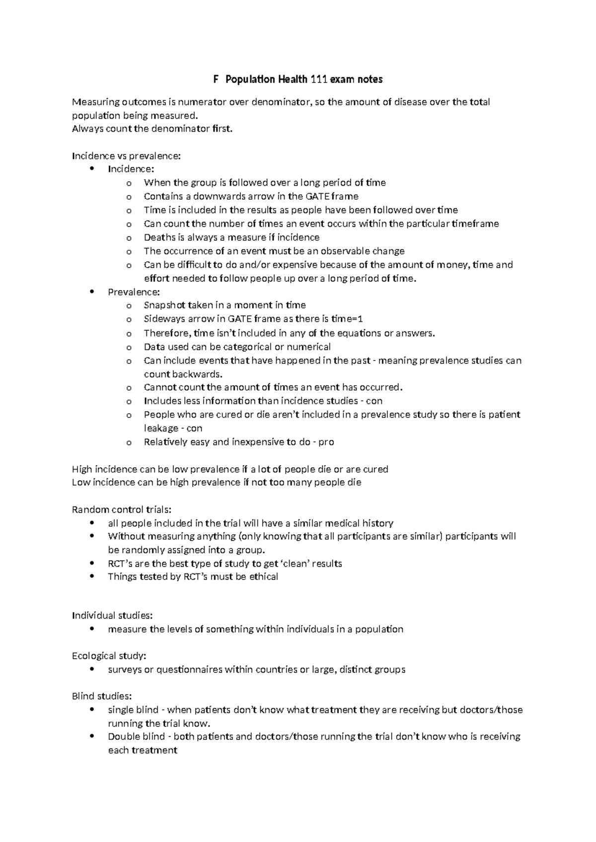 Pophlth 111 exam notes - F Population Health 111 exam notes Measuring ...
