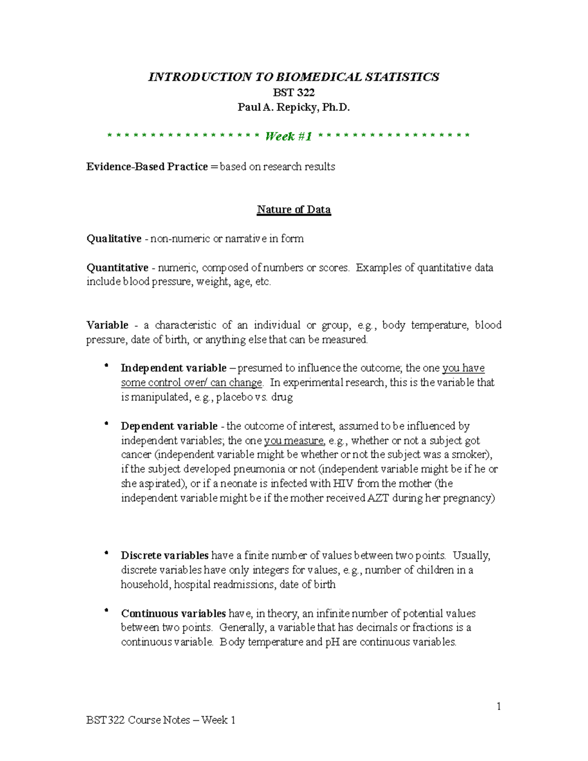 BST 322 Week 1: Introduction to Biomedical Statistics and Data Analysis ...