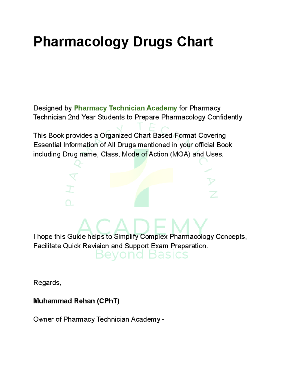 Pharmacology Drug Chart: Essential Resource for Pharmacy Tech 2nd Year ...