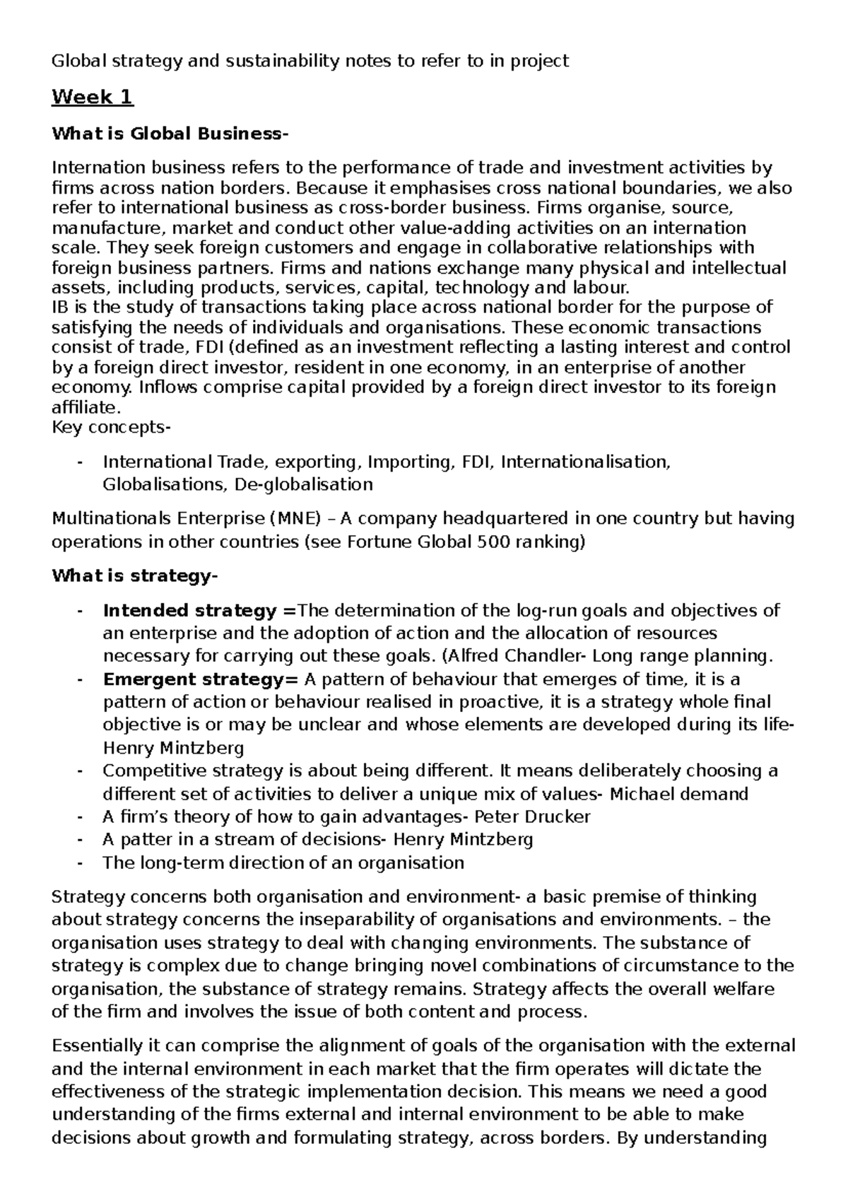 GSS 101 - Weeks 1-5 Lecture Notes on Global Strategy & Sustainability ...