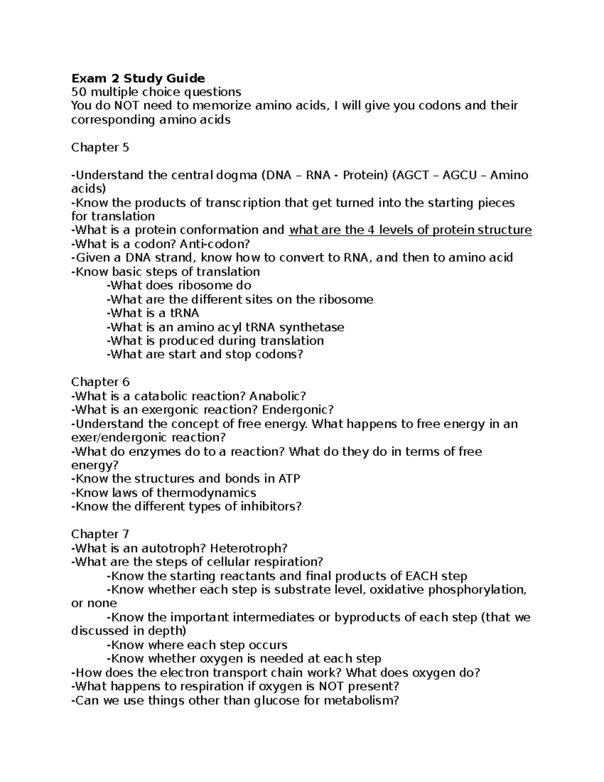 Exam 2 Study Guide 2 - Exam 2 Study Guide 50 multiple choice questions ...