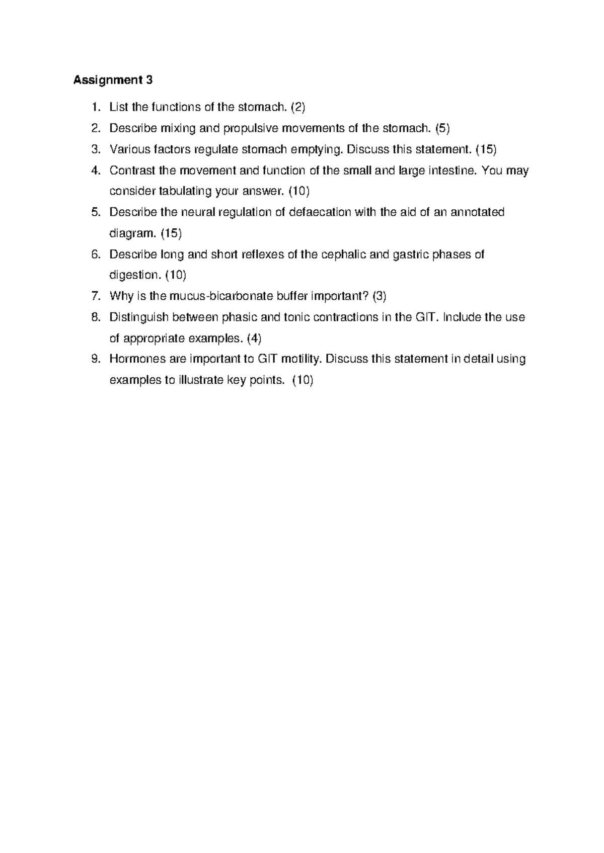 Assignment 3 GIT - Assignment 3 List the functions of the stomach. (2 ...