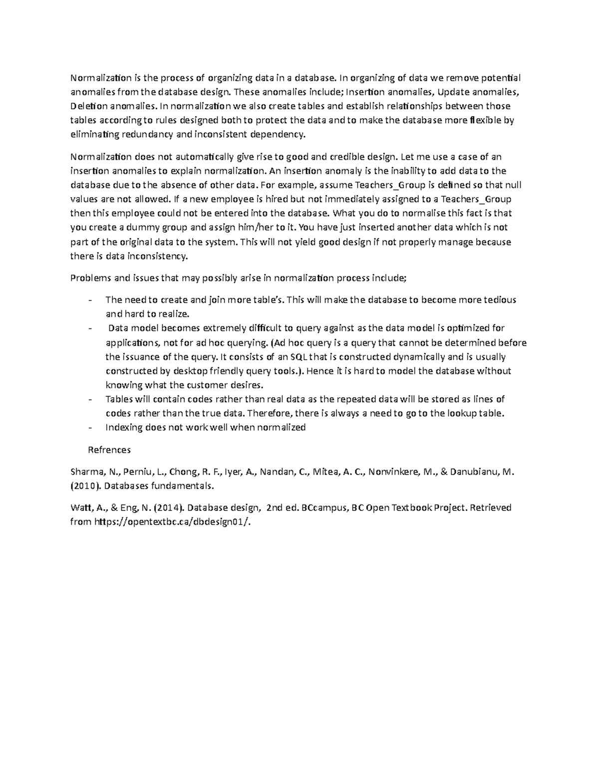 Normalization Process Explained - Discussion Assignment Unit 3 CS 2203 ...