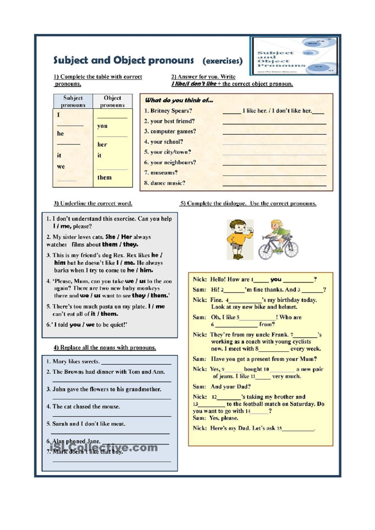 Personal and Object Pronouns Exercises (ENG 101) - Studocu
