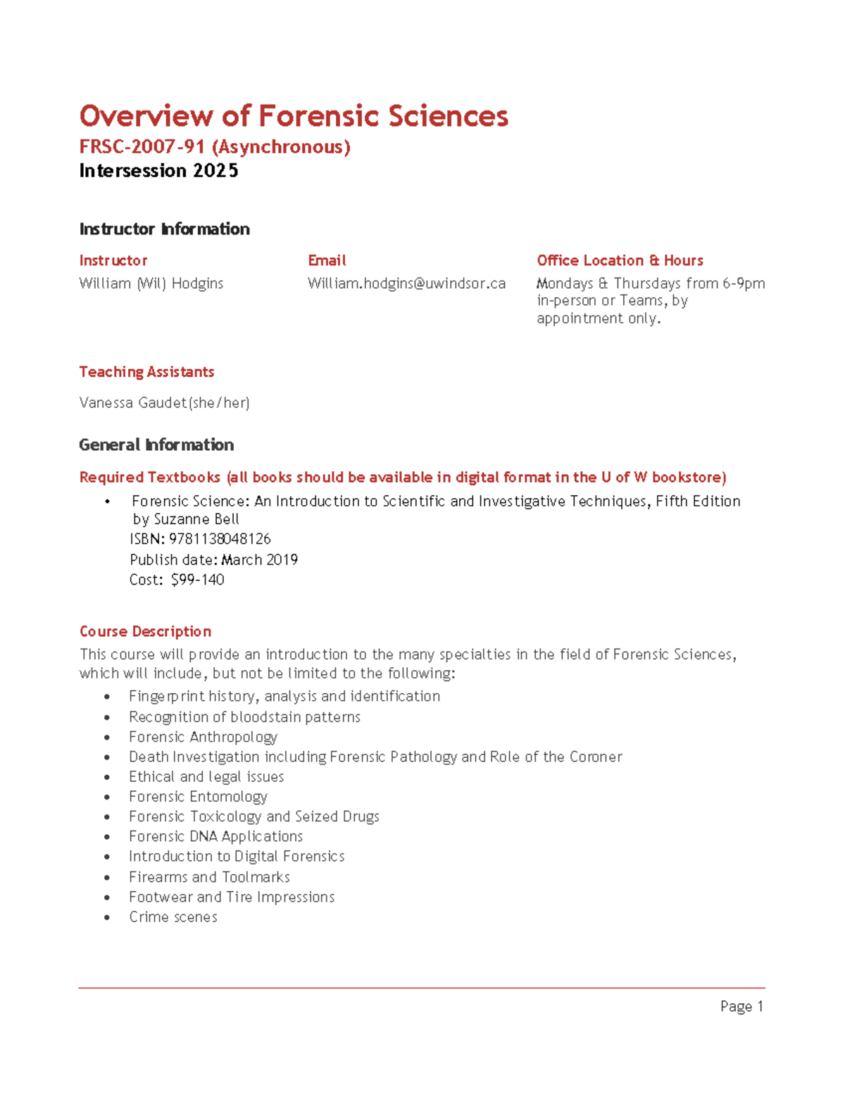 Forensic Science Syllabus (FS 101) - Intersession 2025 Overview - Studocu