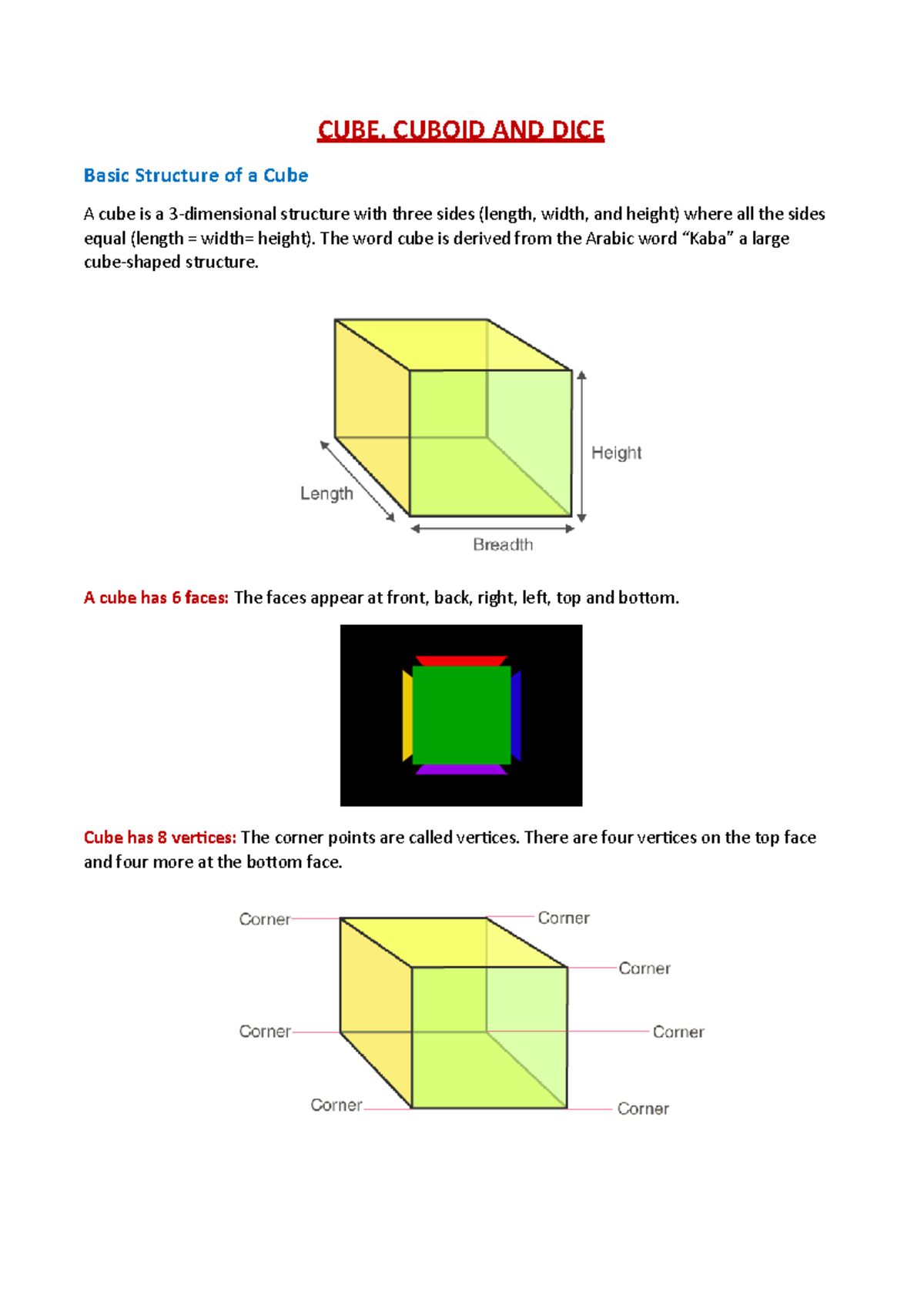 Cube & Dice Concepts - Midterm Study Notes (MATH101) - Studocu