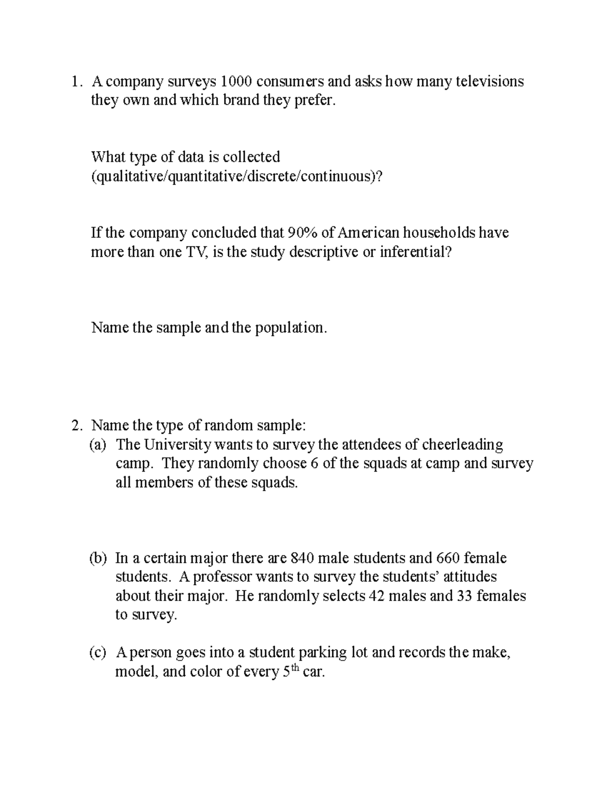 ST Final Exam Review - STATS: Data Types, Sampling, and Probability ...