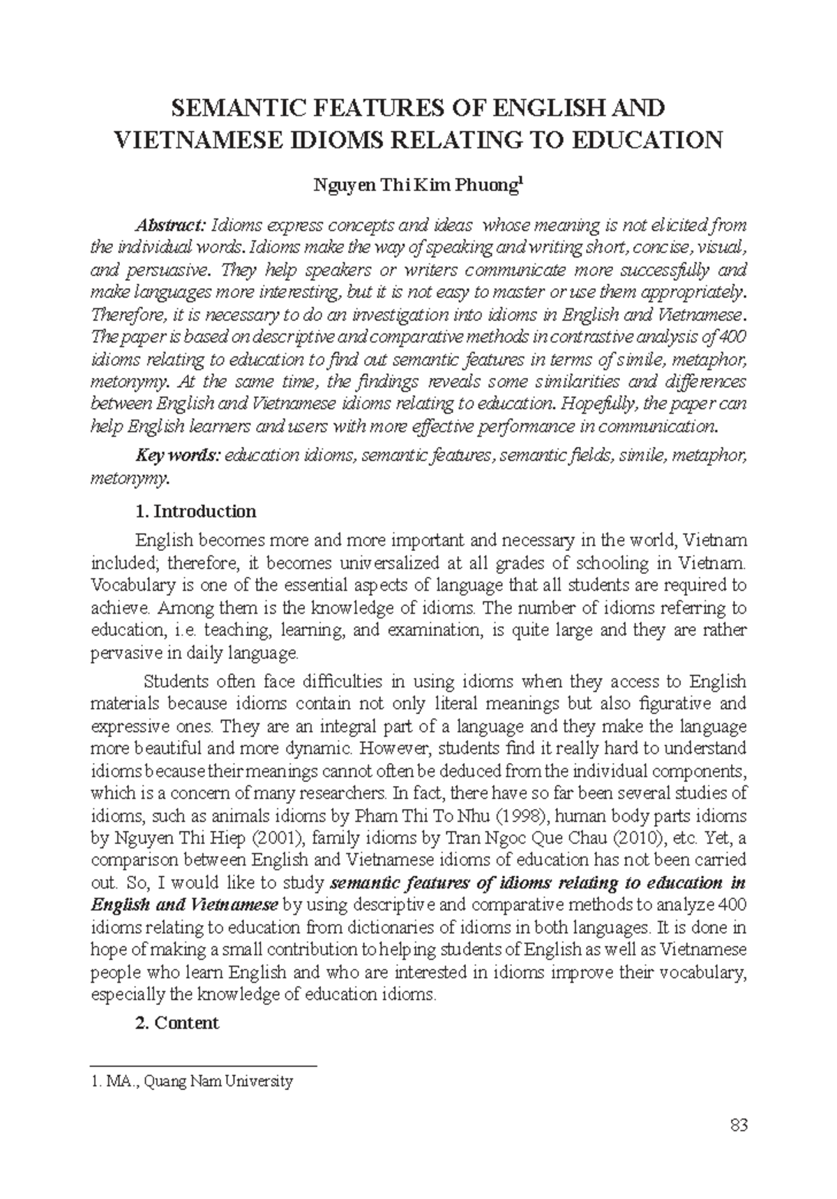 SEMANTIC FEATURES OF EDUCATIONAL IDIOMS IN ENGLISH AND VIETNAMESE (ENG ...