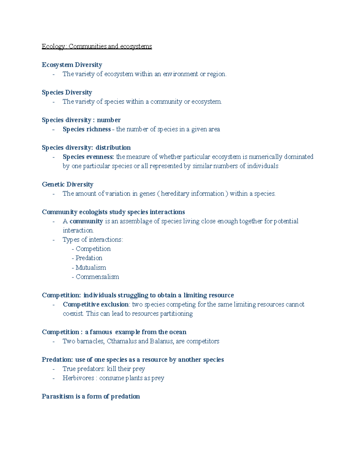 Final Exam Study Guide: Ecology and Cellular Processes (BIO 101) - Studocu