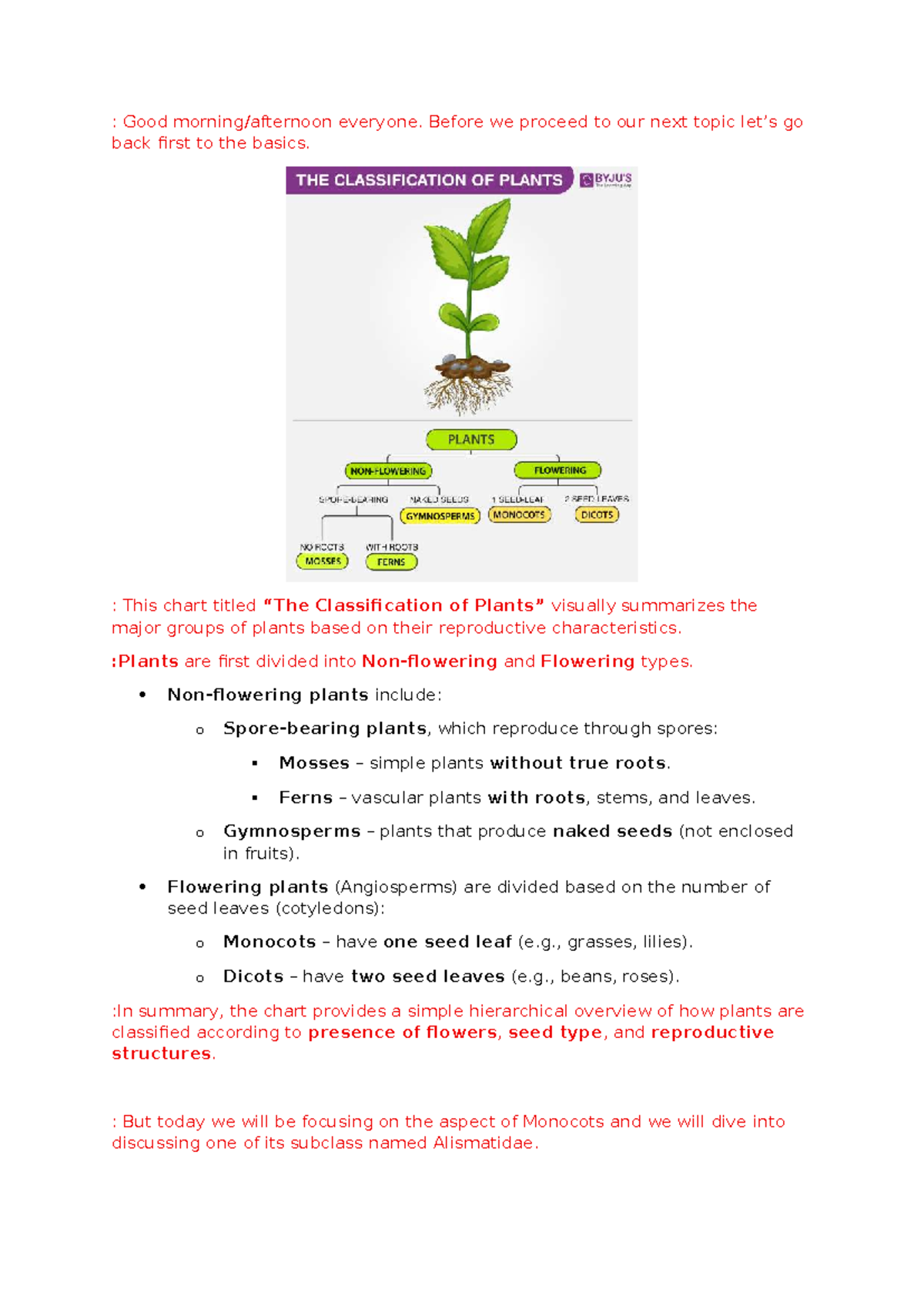 Plant Taxonomy: Classification of Aquatic Monocots (Course Code: BOT101 ...