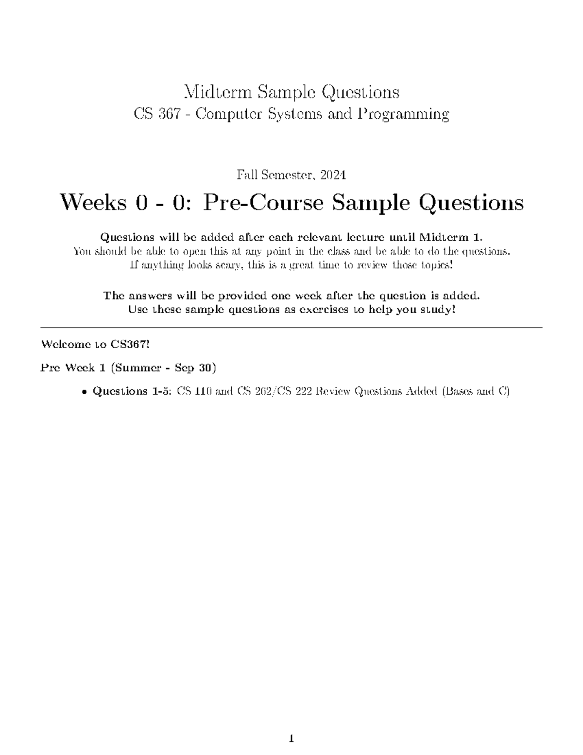 CS 367 - Midterm 1 Sample Questions & Study Material for 2024 - Studocu
