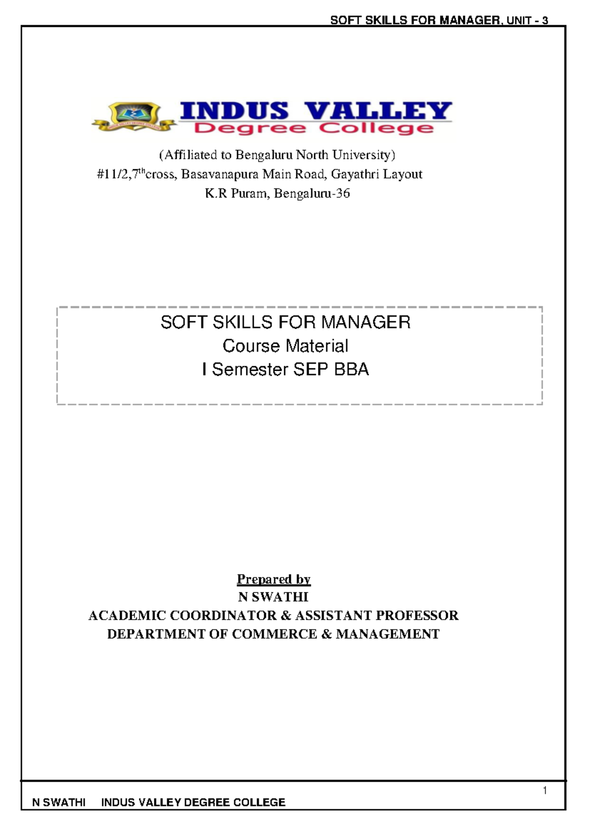 SOFT SKILLS FOR MANAGER, UNIT 3 NOTES (BBA I SEM) - Studocu