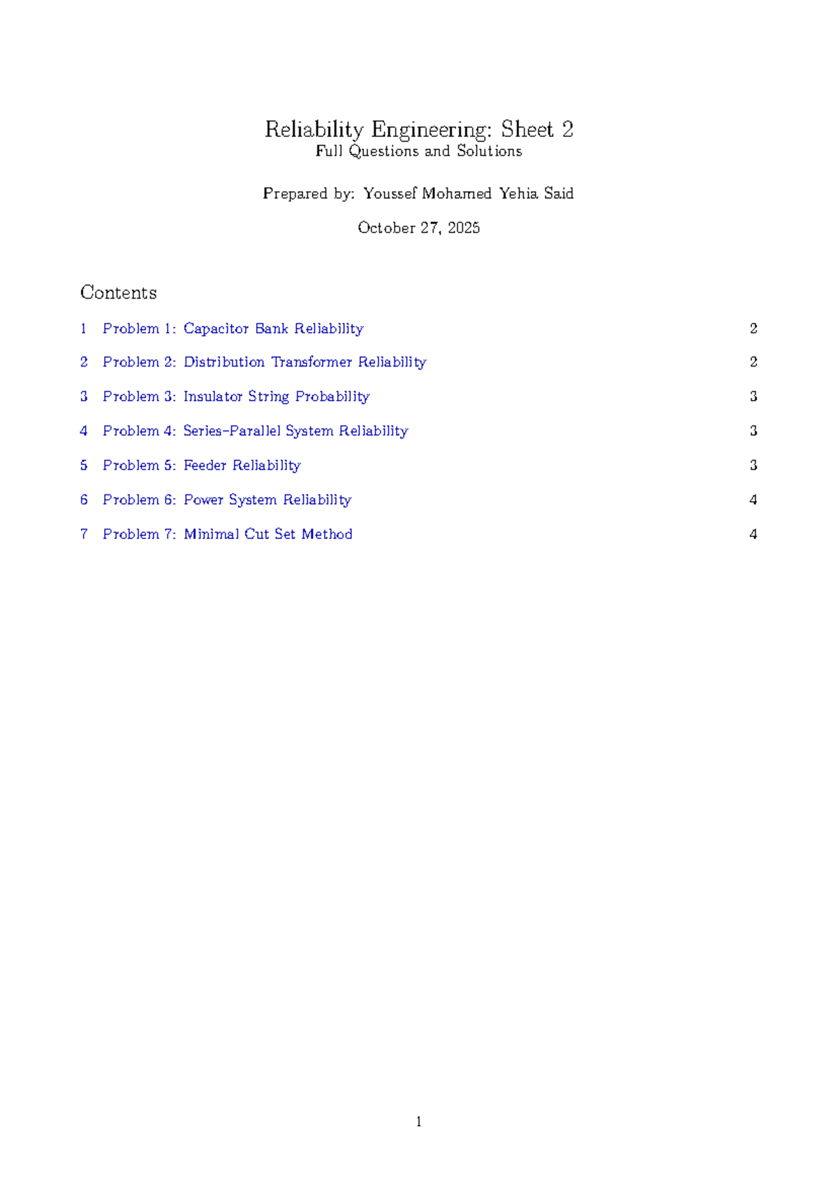 Reliability Engineering (ENGR 202): Sheet 2 Questions & Solutions - Studocu