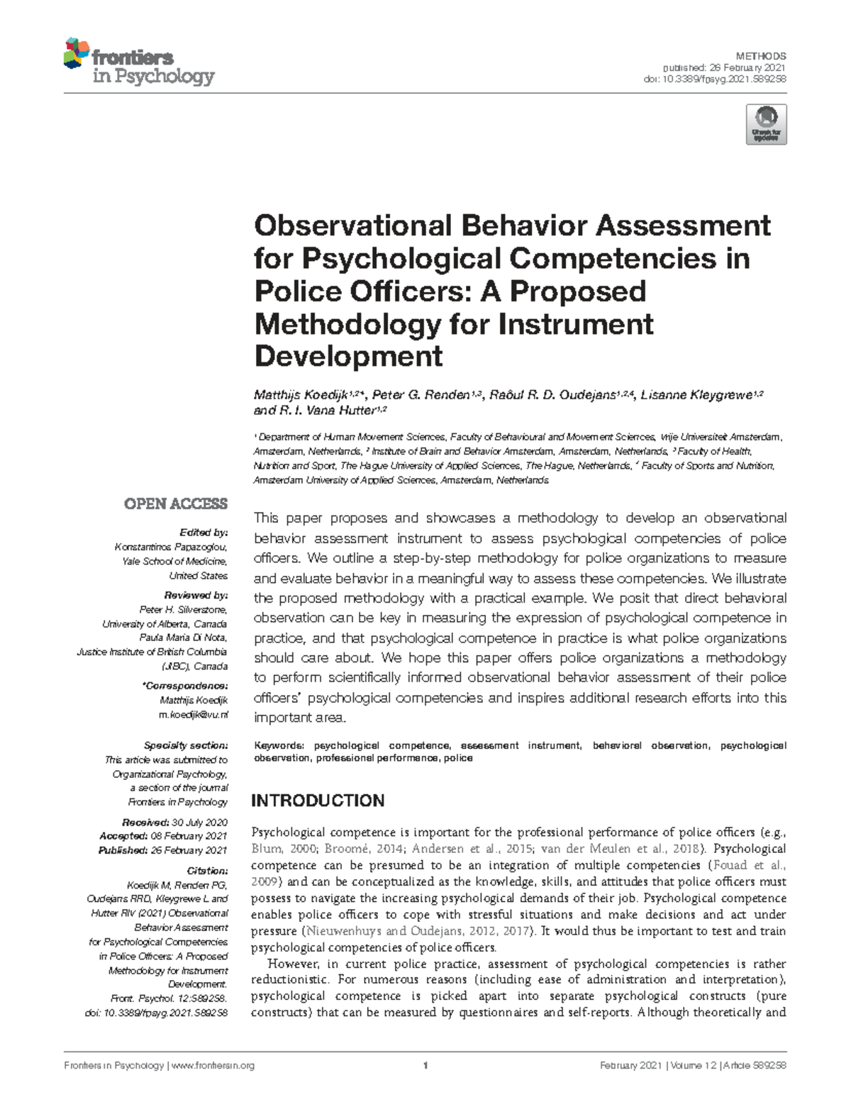Proposed Methodology for Observational Behavior Assessment in Police ...