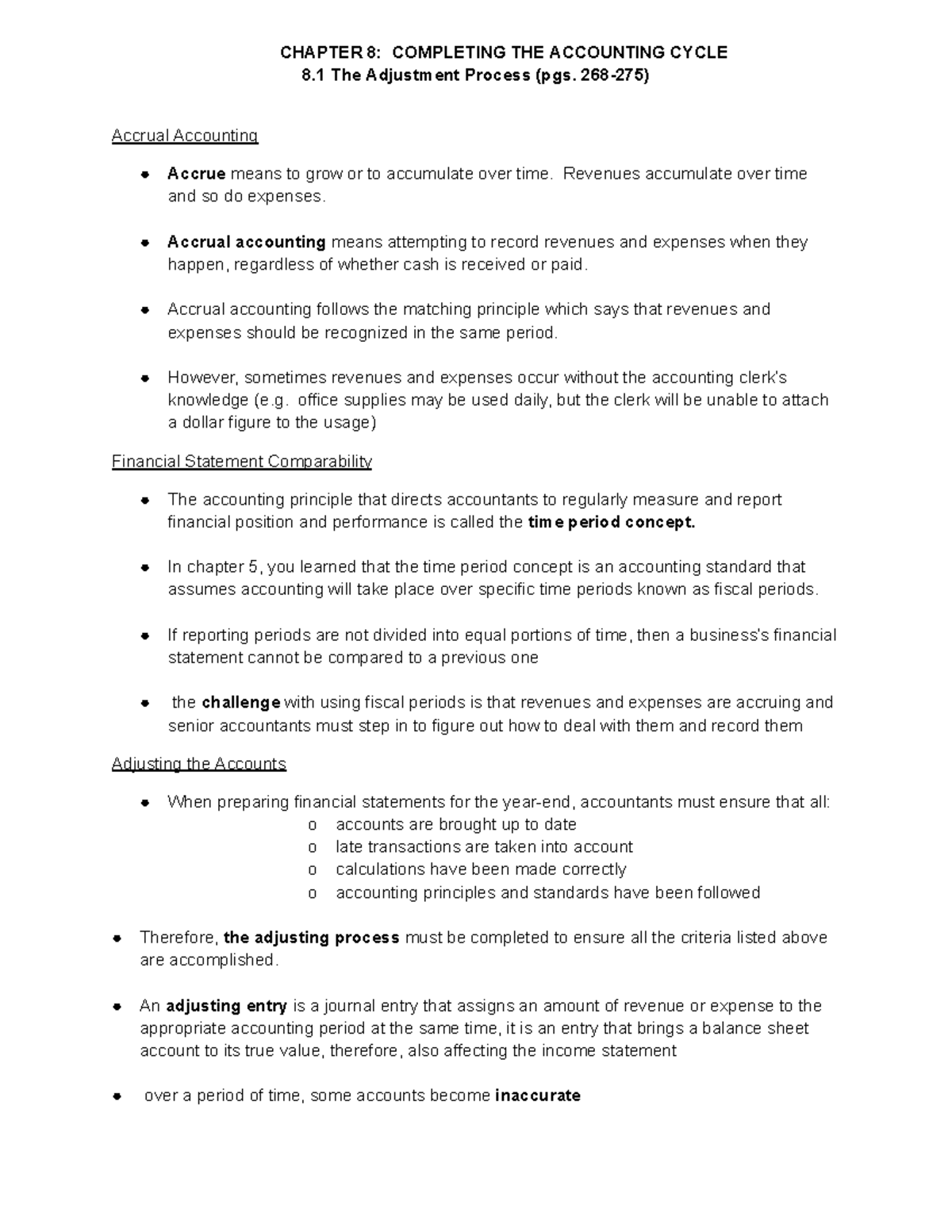 CHAPTER 8.1: ADJUSTMENT PROCESS IN ACCRUAL ACCOUNTING NOTES - Studocu