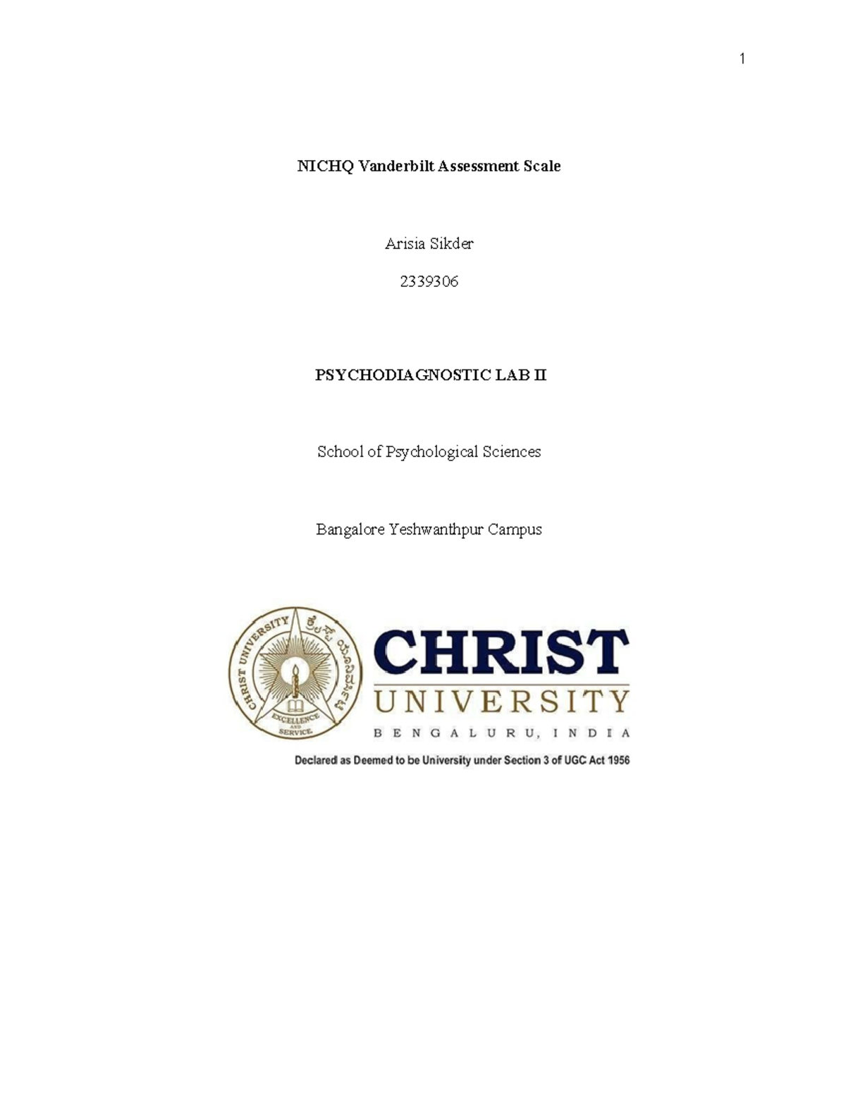 Vanderbilt Report - practicum - NICHQ Vanderbilt Assessment Scale ...