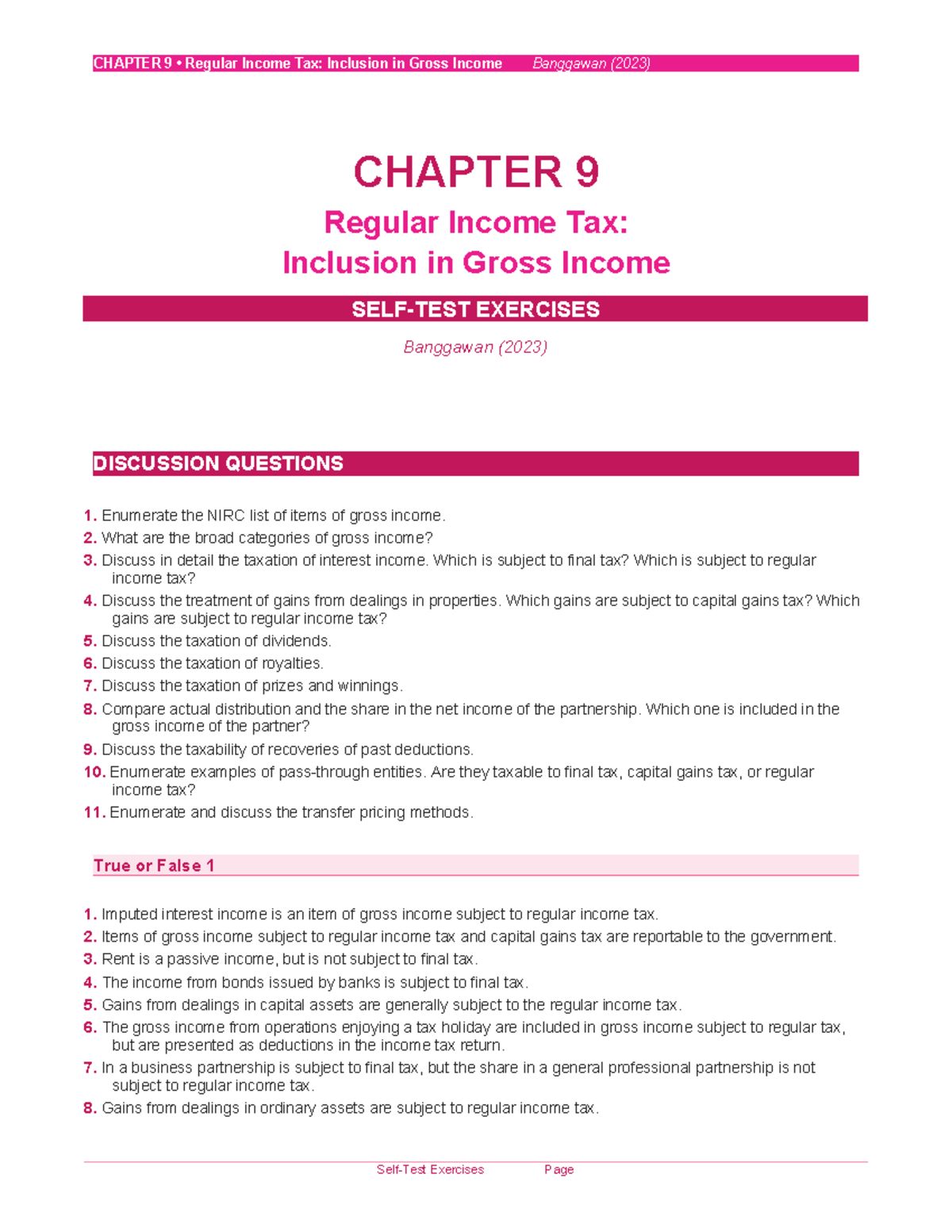 CHAPTER 9 Regular Income Tax: Inclusion in Gross Income Exercises ...