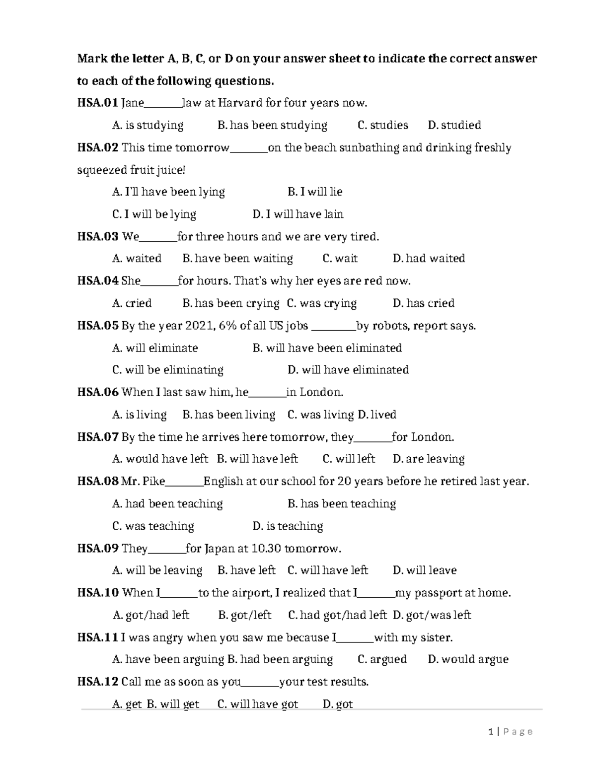 HSA - English Grammar Practice Questions and Answers - Studocu