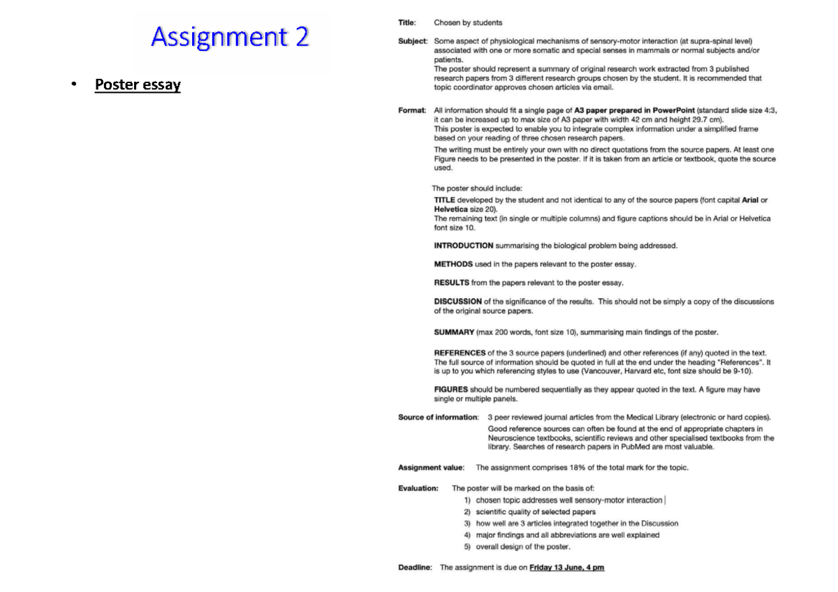 Assignment 2: Poster Essay Guidelines on Interaction - Studocu