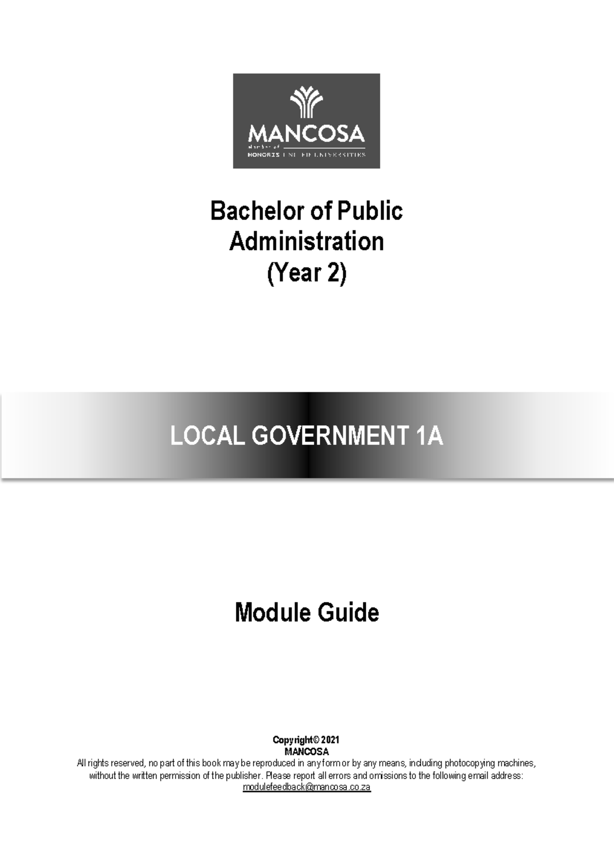 BPA - Local Government 1A Module Guide Overview and Study Resources ...
