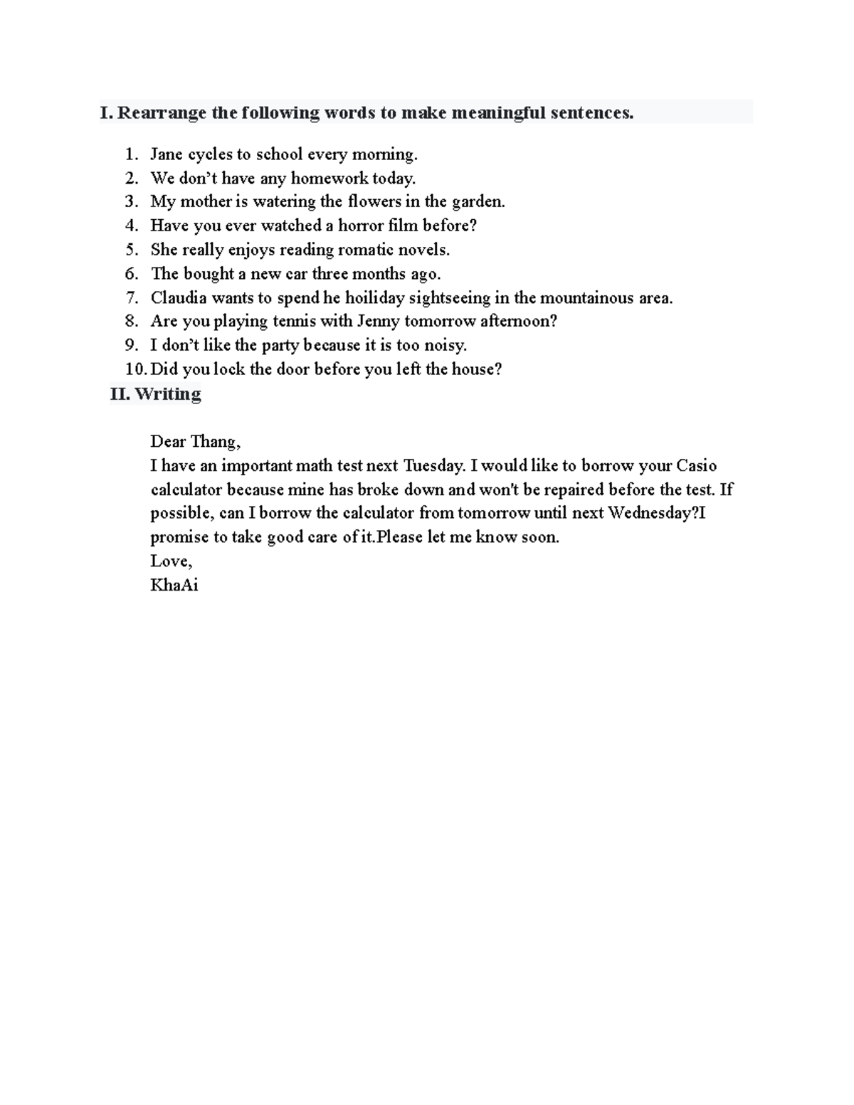 Baitapavkc 2 LMS - Anh Văn: Sentence Rearrangement & Writing Exercise ...