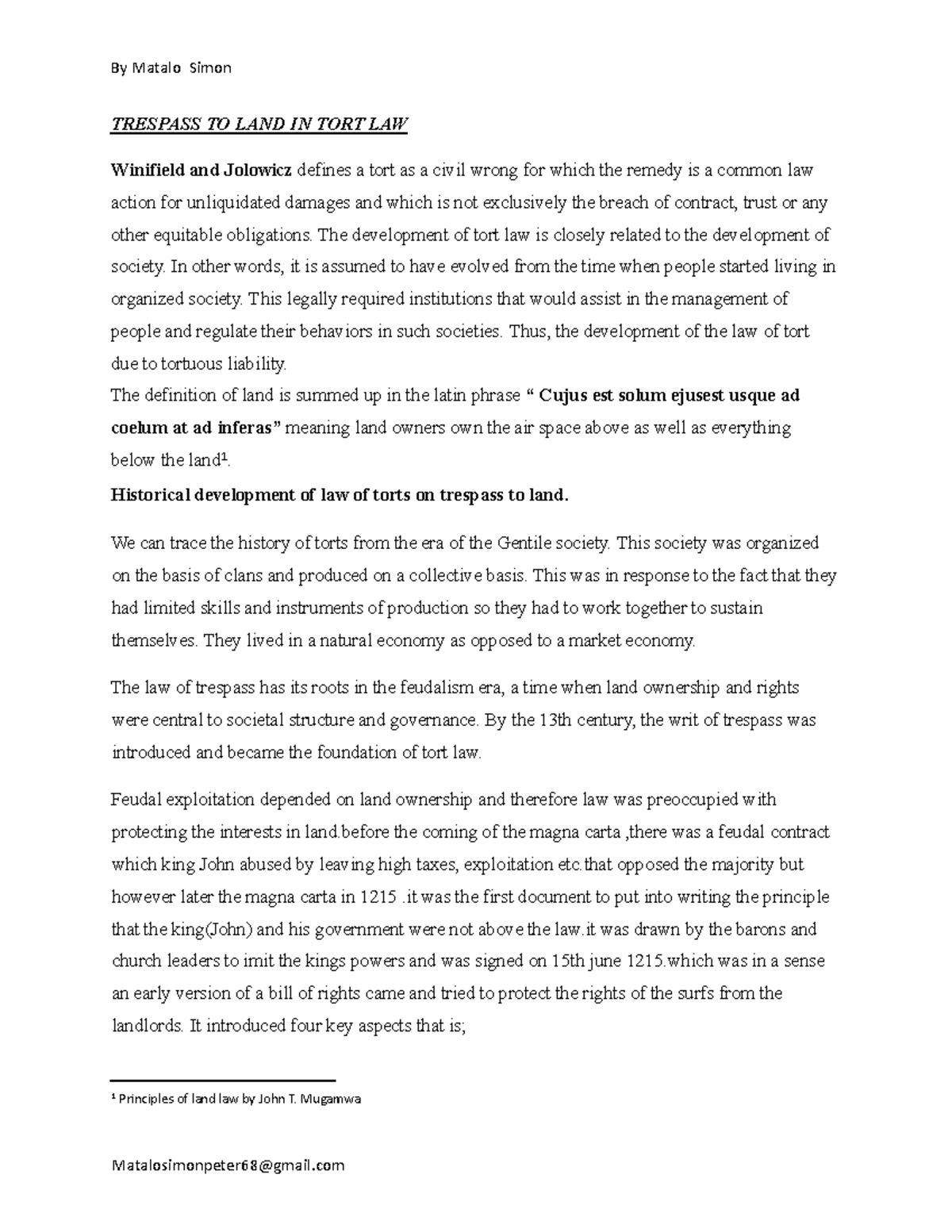 TRES 101: Trespass to Land in Tort Law - A Comprehensive Overview - Studocu