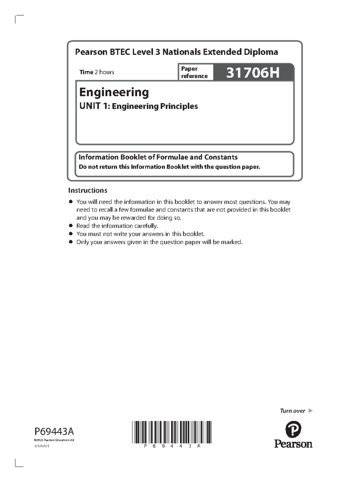 BTEC Level 3 Engineering Unit 1 Exam Paper - Jan 2023 - Studocu