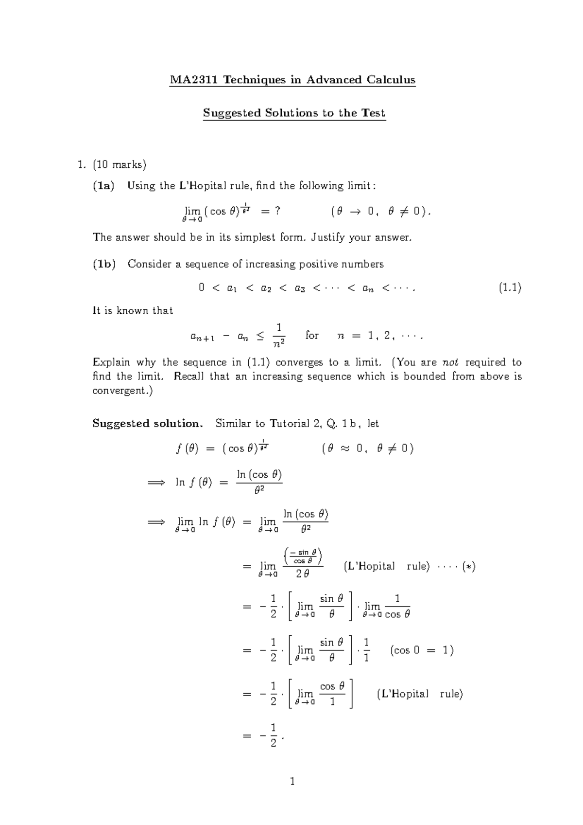 MA2311 Advanced Calculus Test 1 Suggested Solutions - Studocu