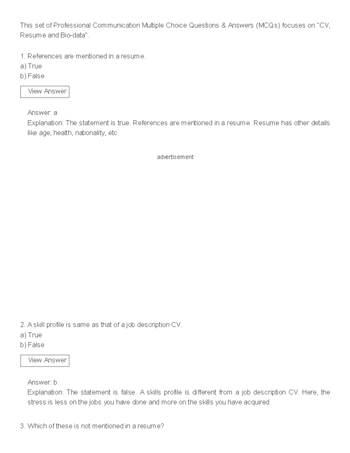 CV & Resume MCQs: Insights and Analysis for Pro Comms - Studocu