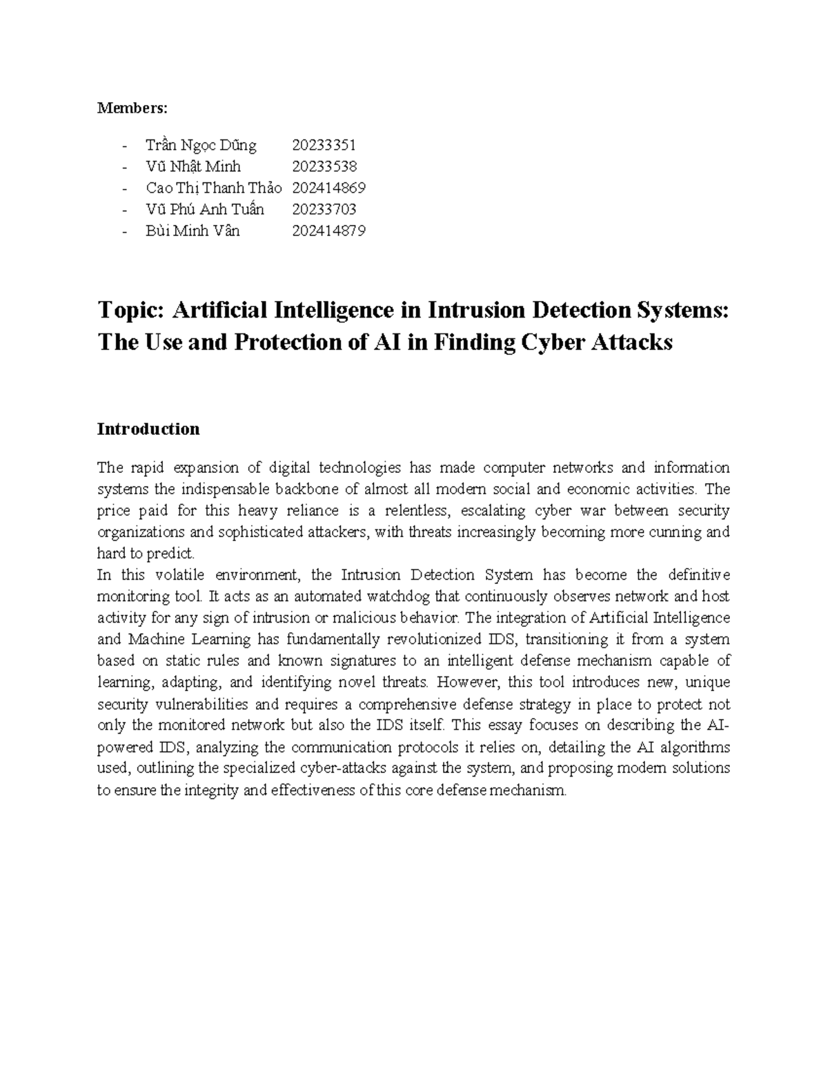 Artificial Intelligence in IDS: Protecting Against Cyber Threats - Studocu