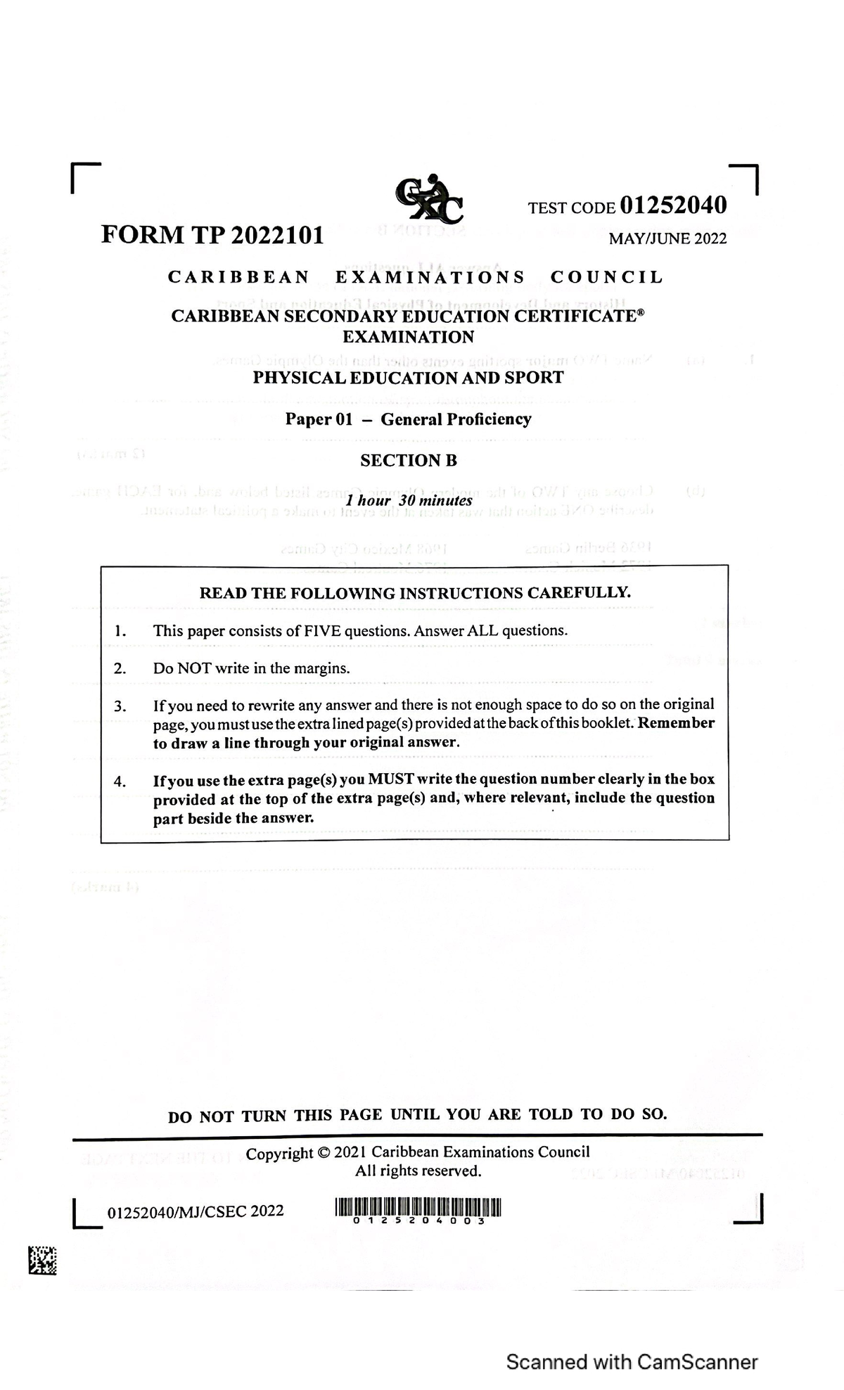 CSEC PE May/June 2022 Paper 01 General Proficiency Exam - Studocu