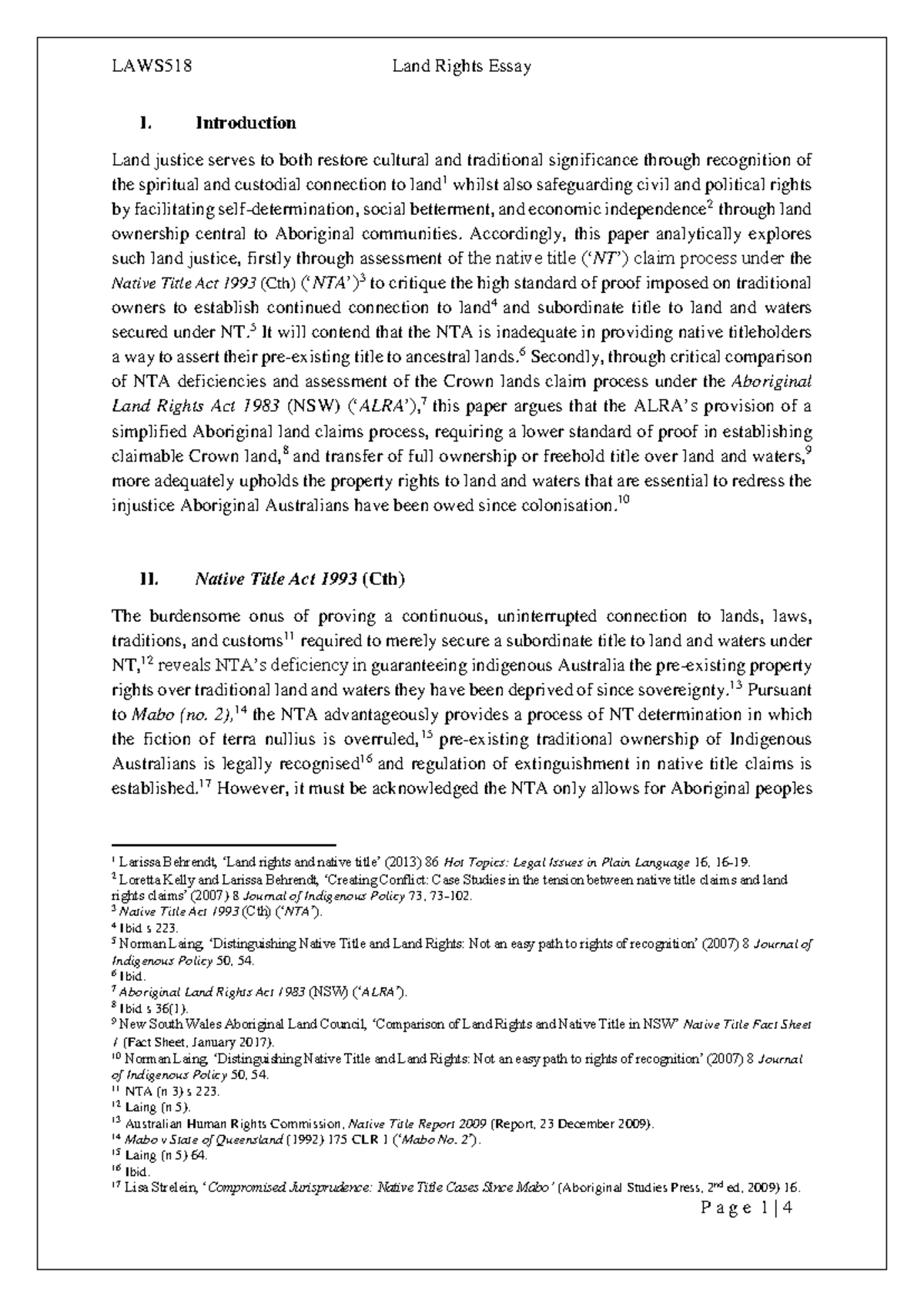 LAWS518 Land Rights Essay - Warning: TT: undefined function: 32 I ...