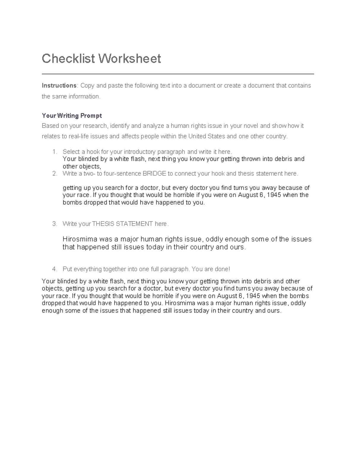 Human Rights Analysis Checklist for Literature - nhkiukvy - Studocu