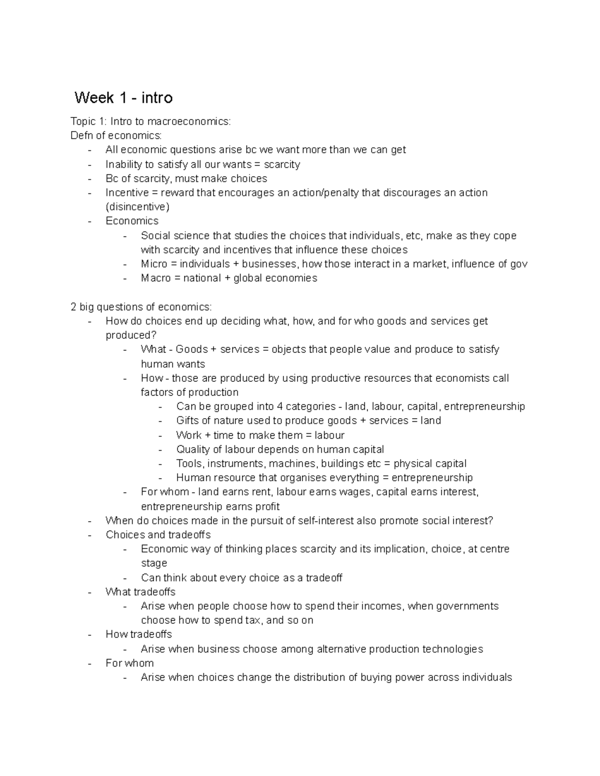 Econ1102 Week 1: Introduction to Macroeconomics and Key Concepts - Studocu