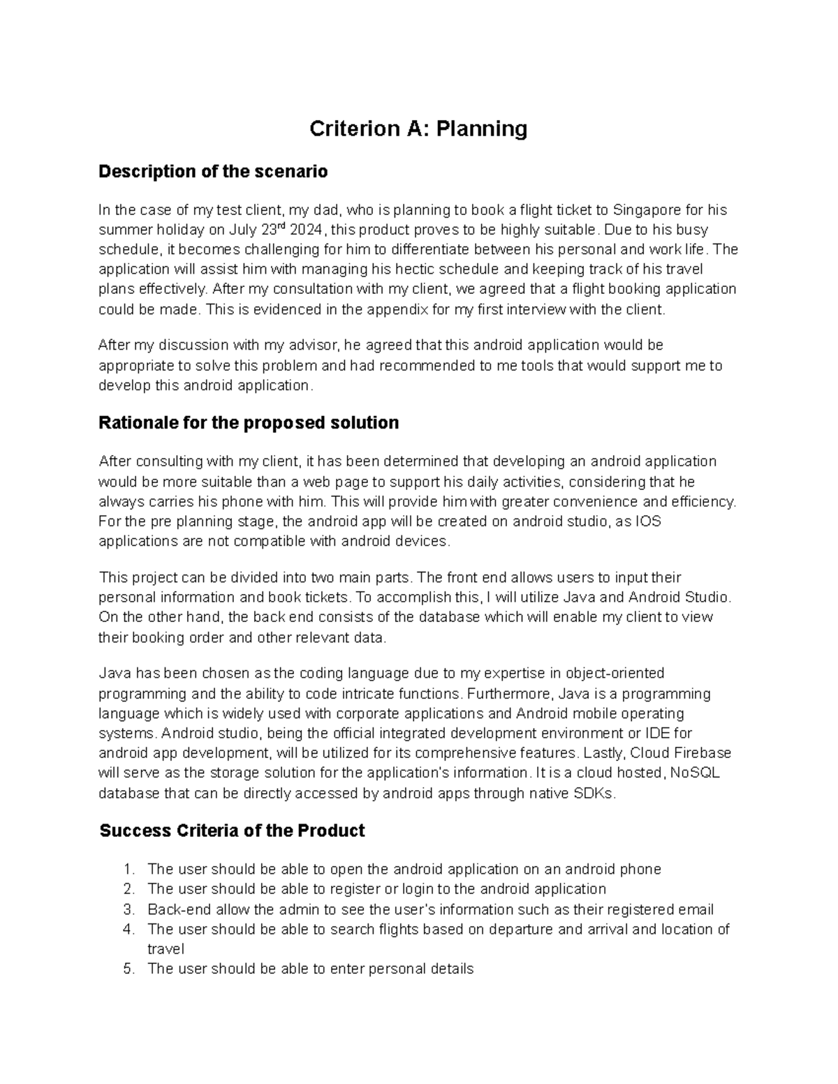 Computer Science IA: Criterion A - Planning for Flight Booking App ...