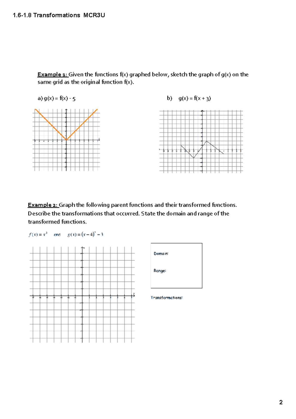 Transformations MCR3U: Graphing Functions and Their Transformations ...