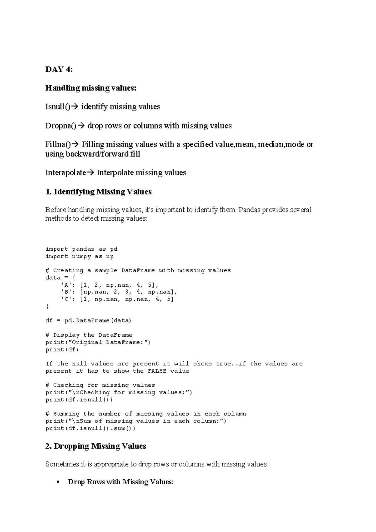 DAY 4: Handling Missing Values in DataFrames with Pandas - Studocu