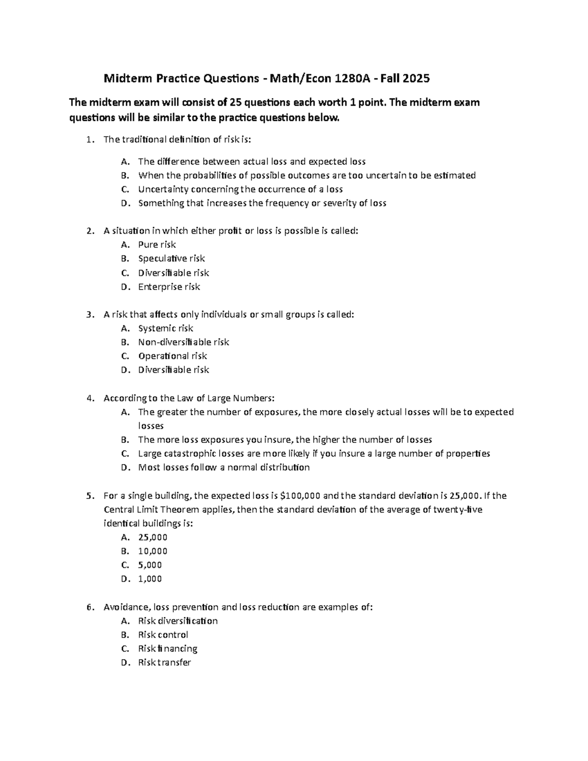 Midterm Practice Questions 1280A Fall 2025 - Studocu