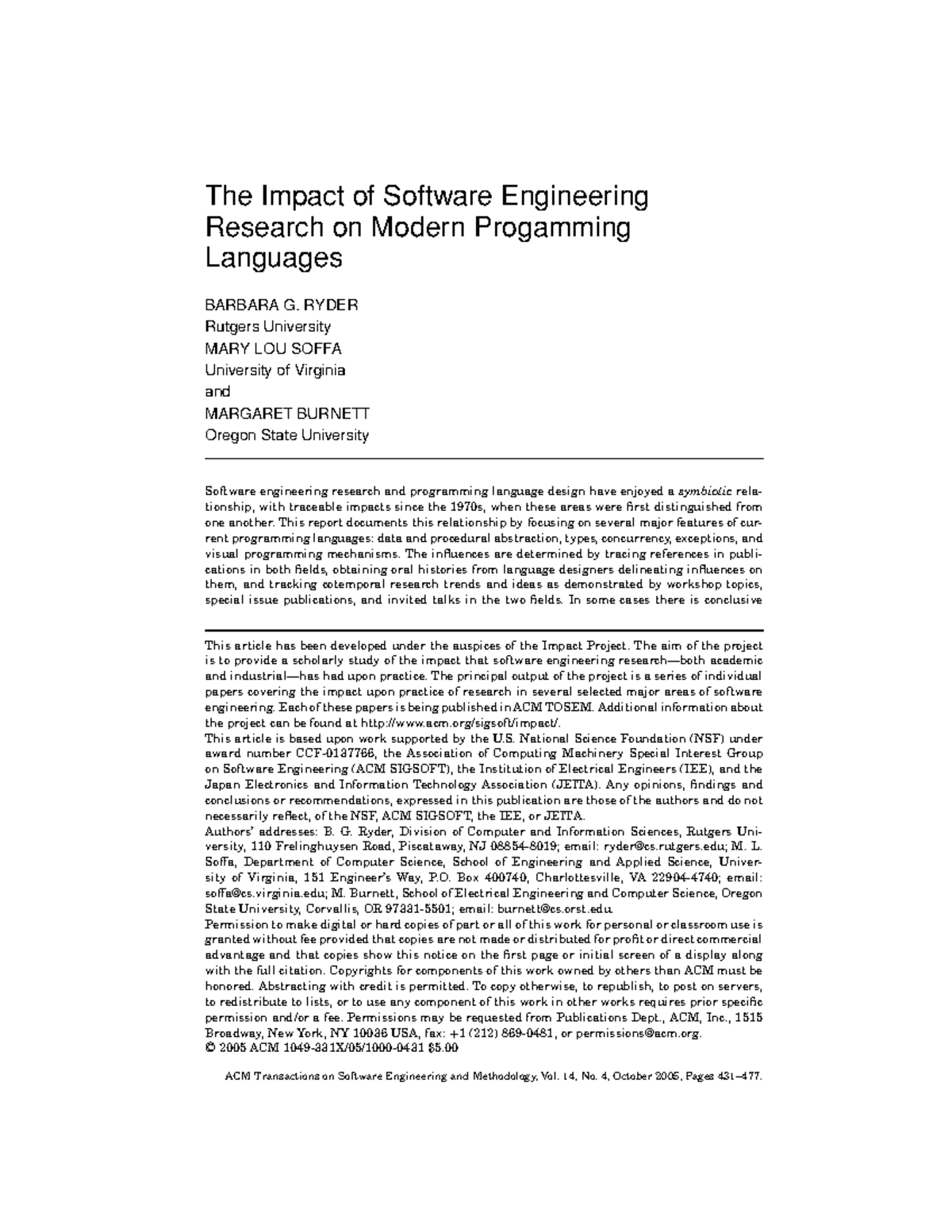 The Impact of Software Engineering on Programming Languages - CSE 101 ...