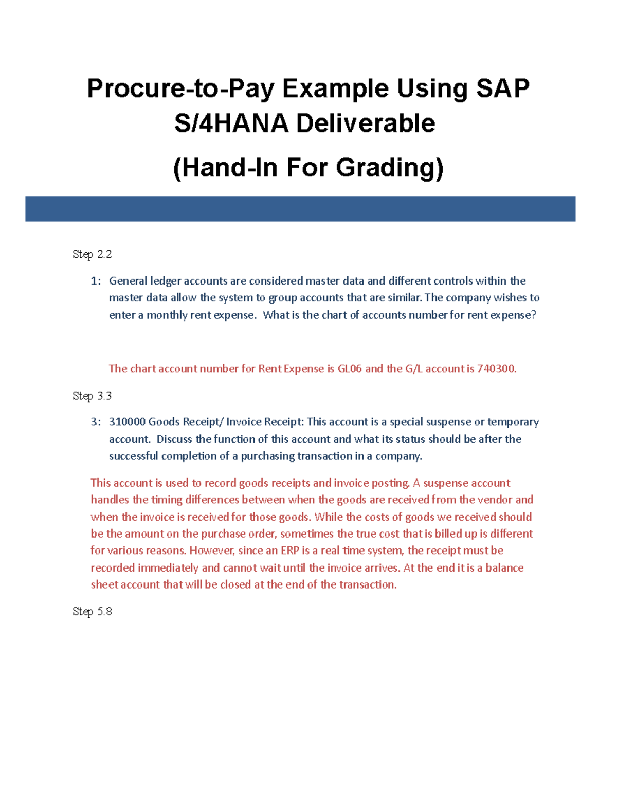 Final Exam SAP 4HANA Assignment Answers for Procure-to-Pay Process ...