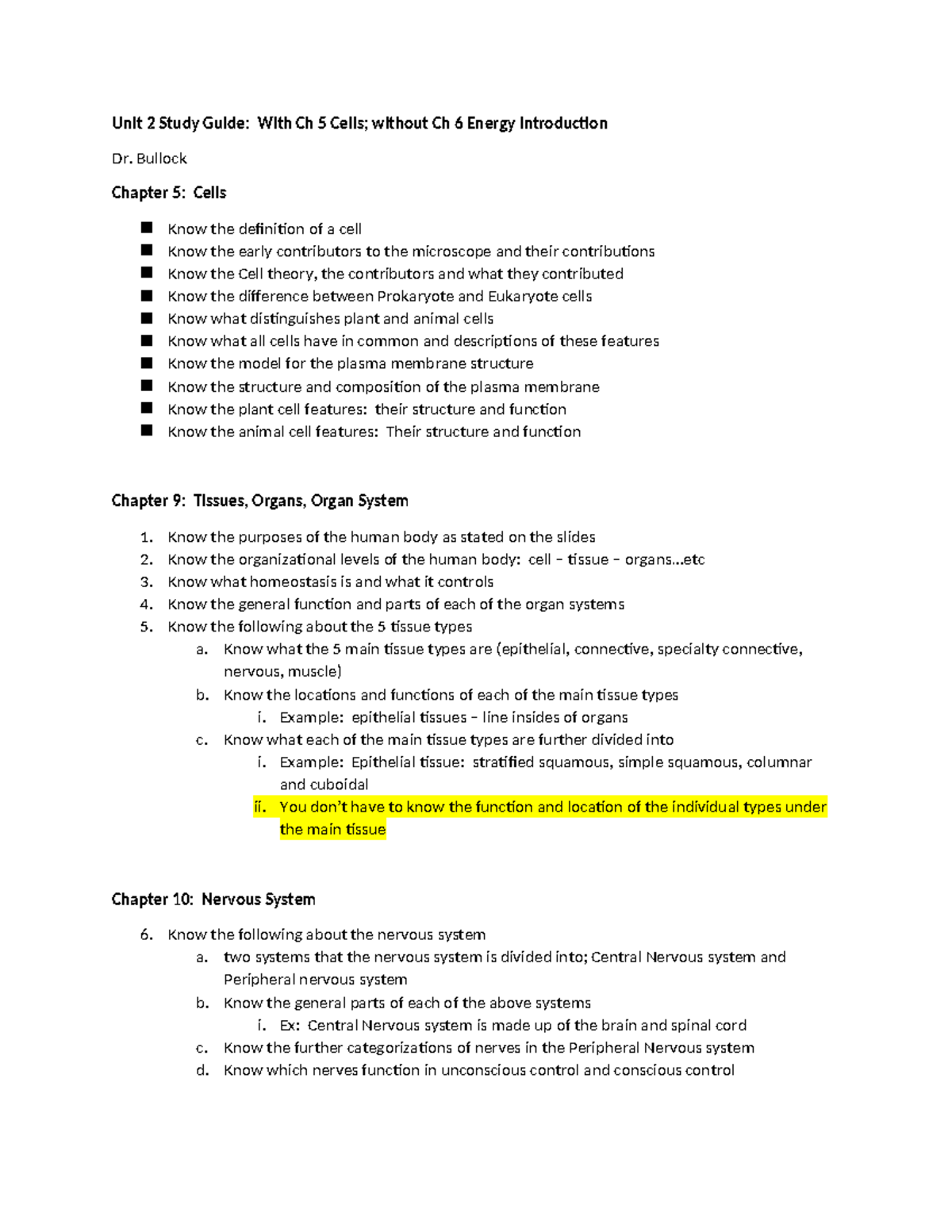 Unit 2 Study Guide for Biology: Cells, Tissues & Systems - Studocu