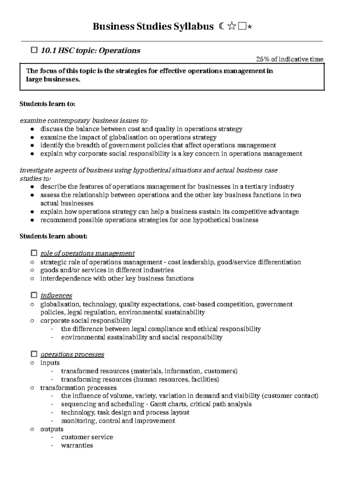 Year 12 business syllabus - Business Studies Syllabus ☾☆⭒ 10 HSC topic ...