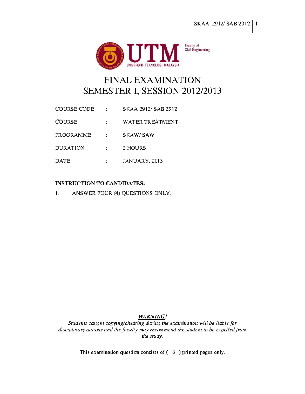 SKA 2912 Semester 1 1213 - FINAL EXAMINATION SEMESTER I, SESSION 2012 ...