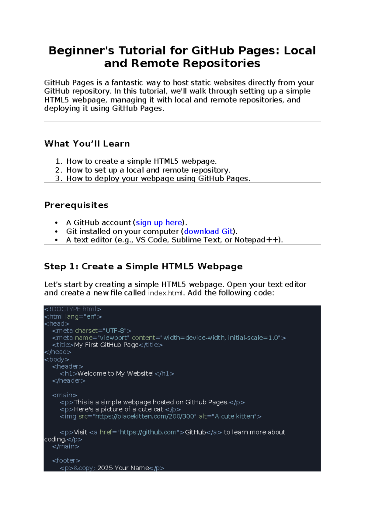 Tutorial 1- Github Pages-Beginner's Tutorial - Beginner's Tutorial for ...