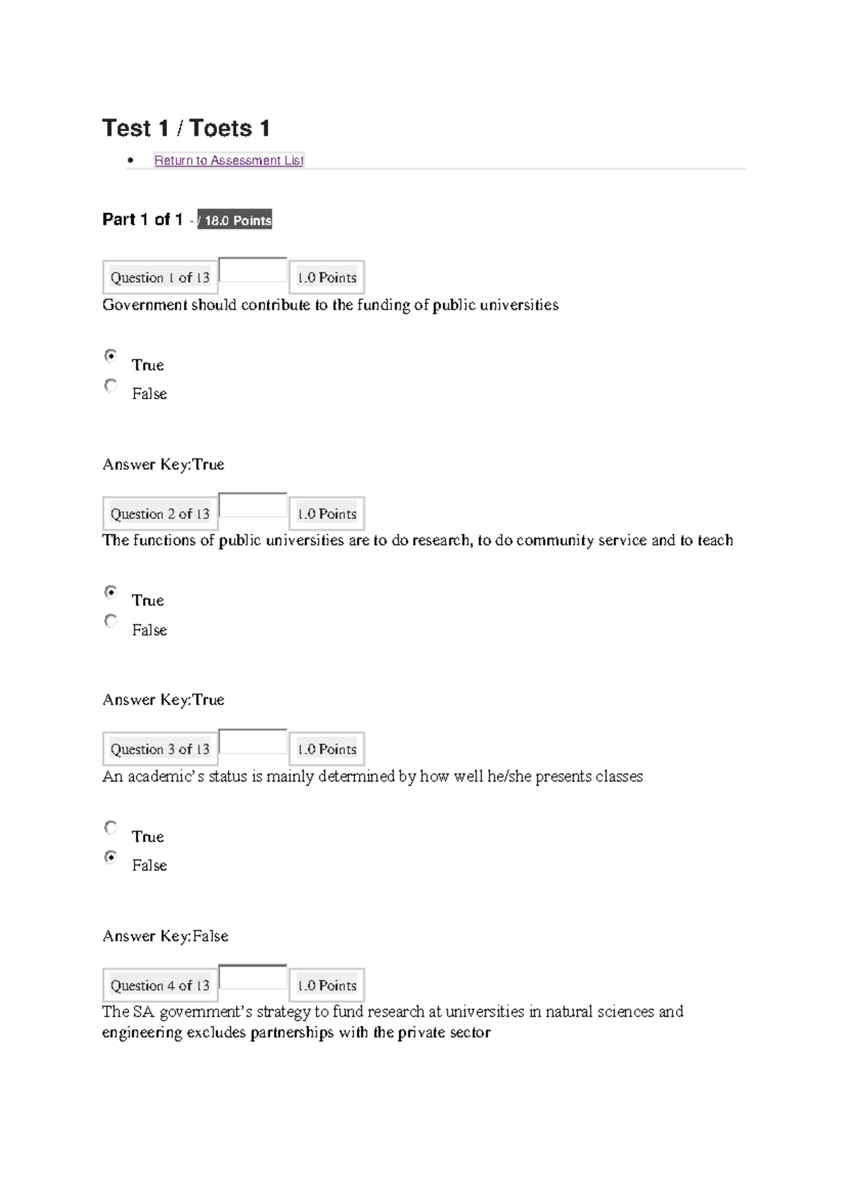 Test 1 - Practicing Questions and Answers for Assessment - Studocu