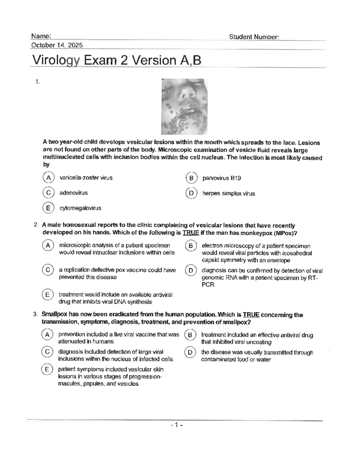 Virology Exam 2 (Course Code: VIRO 2023) - Version A & B - Studocu