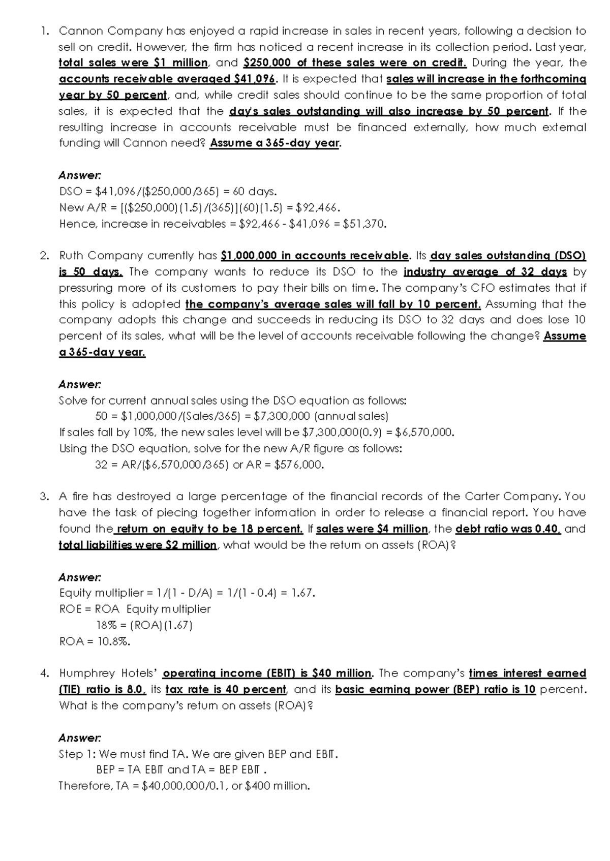 Financial Analysis Problems (FS 60-90) - Studocu