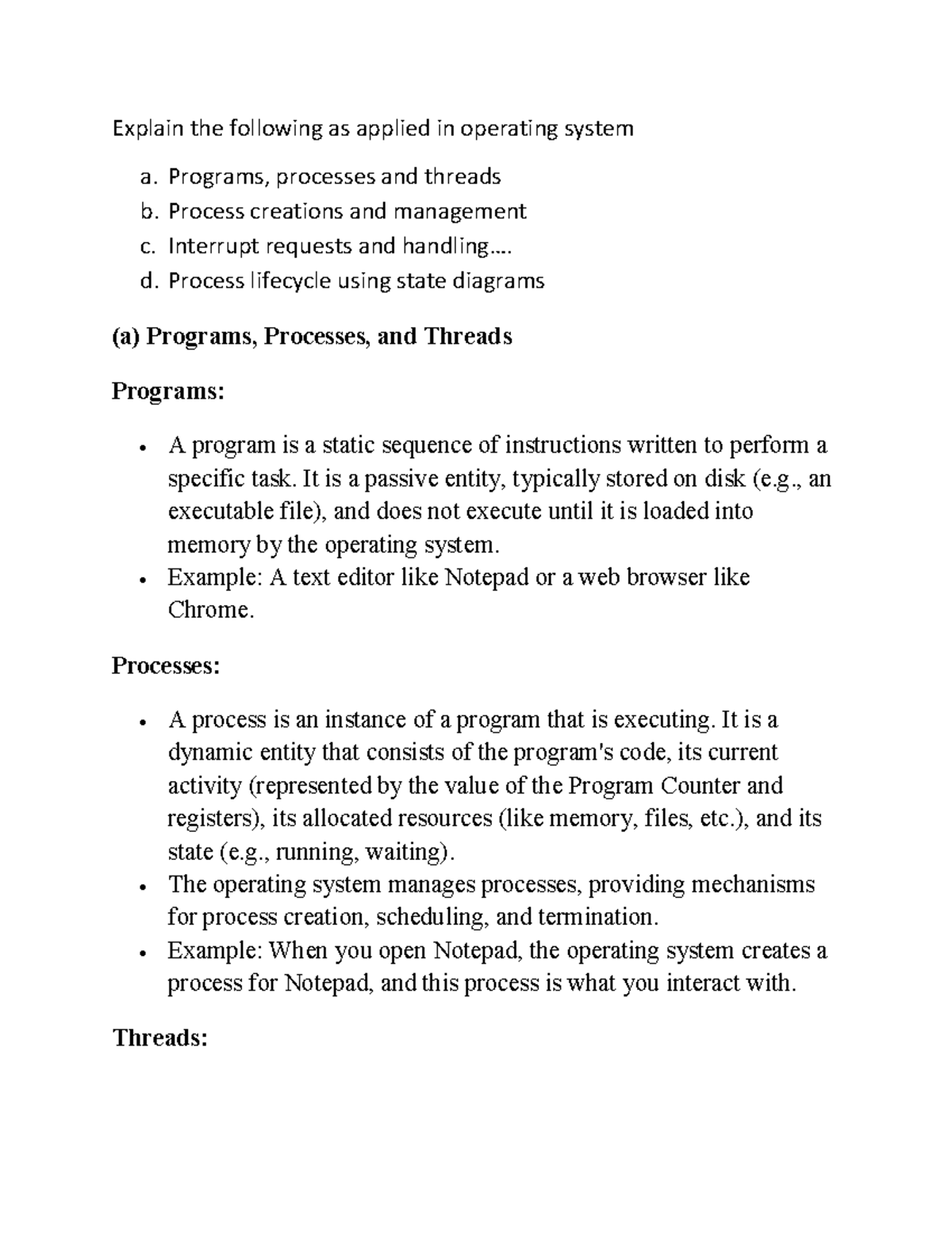 OS Processes, Threads & Lifecycle Management Explained (CS101) - Studocu