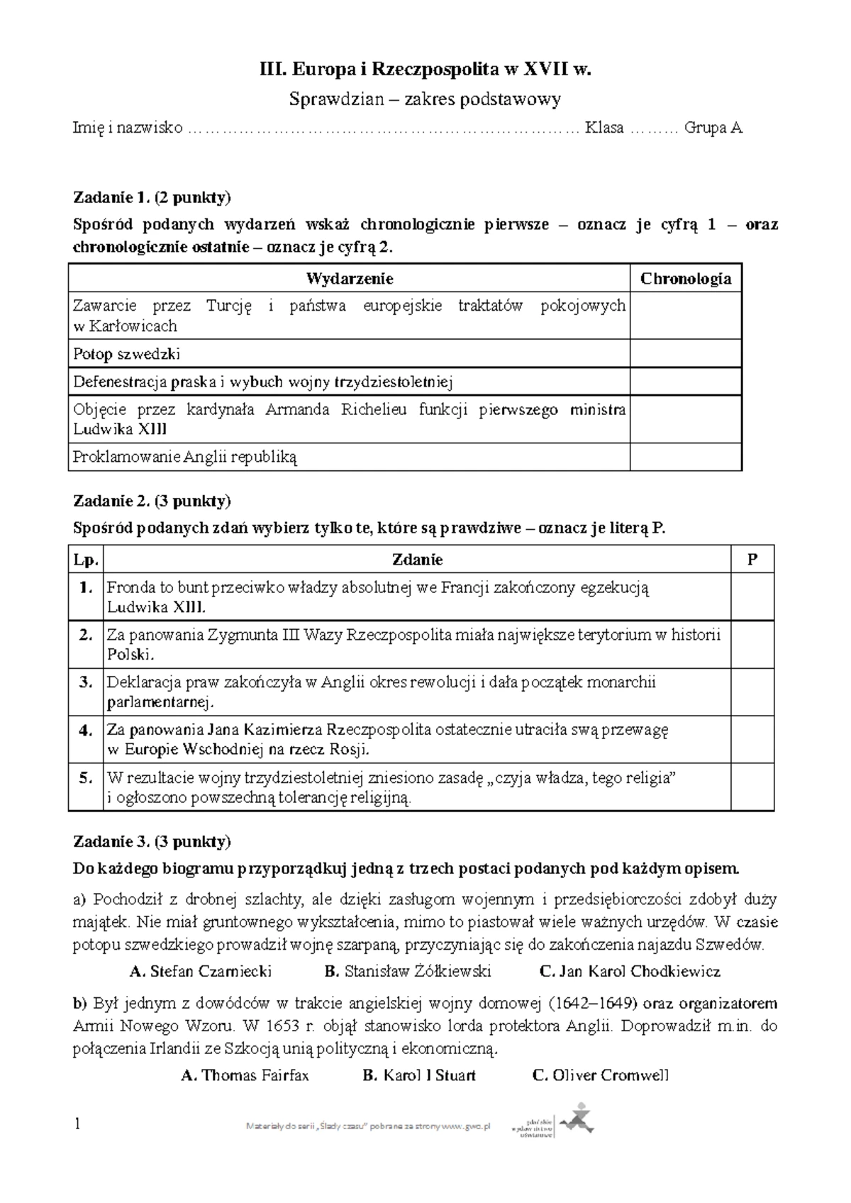 Kręgowców Sprawdzian 1 Gimnazjum Grupa B www.studocu.com